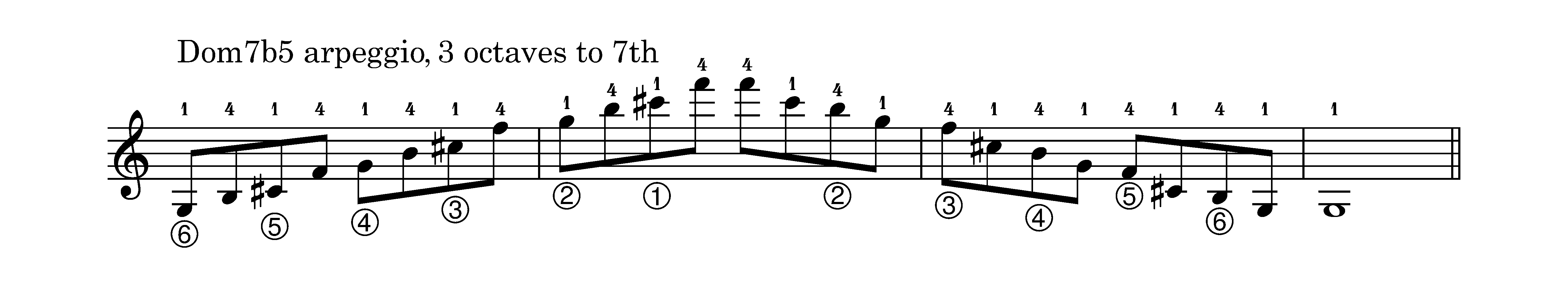 A dominant7thb5 arpeggio, 3 octaves up to 7th and down again.
